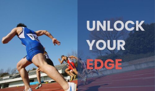 1. Sprinters launching from the starting blocks, representing focus, energy, and mental strength in athletics. It shows strong mental health of student-athletes.