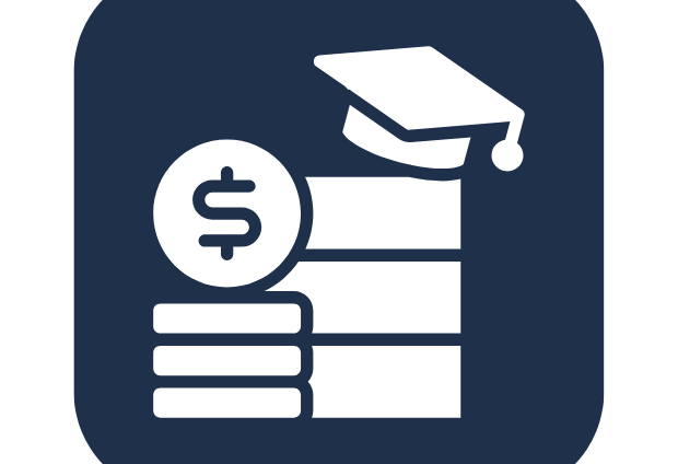 A minimalist icon featuring a graduation cap, coins, and a dollar sign representing the financial literacy pillar of Our Mental Edge.